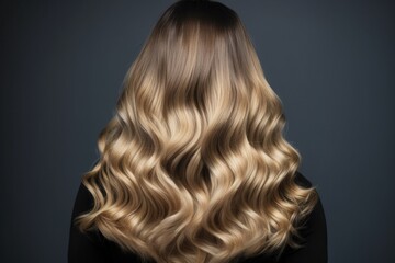 Fototapeta premium Woman from the back with balayage ombre hair dye technique, featuring a gradual transition from darker roots to lighter ends - Generative AI