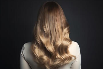 Naklejka premium Woman from the back with balayage ombre hair dye technique, featuring a gradual transition from darker roots to lighter ends - Generative AI
