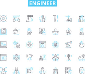 Engineer linear icons set. Inventive, Analytical, Innovative, Skilled, Detail-oriented, Logical, Precise line vector and concept signs. Resourceful,Technical,Creative outline illustrations