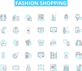 Fashion shopping linear icons set. Chic, Trendy, Stylish, Unique, Elegant, Fashionable, Glamorous line vector and concept signs. Classic,Quirky,Edgy outline illustrations