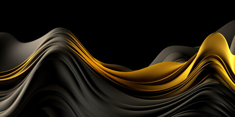 Abstract Background with 3D Wave black and yellow Gradient Silk Fabric. Generative Ai
