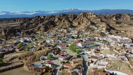 4K Drone. Guadix, Historical City With Cave Houses. Granada. Andalusia, Spain. 20 april 2023