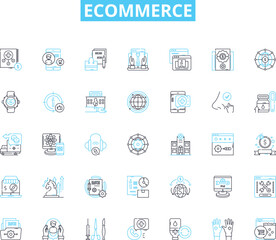 Ecommerce linear icons set. Online, Shopping, Retail, Marketplace, Products, Consumer, Cart line vector and concept signs. Delivery,Payment,Sales outline illustrations