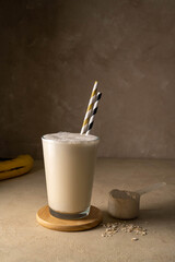 Protein powder, shake drink, banana protein fitness drink