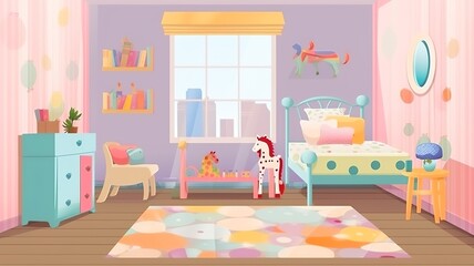 girl's room interior with pony and candy pattern