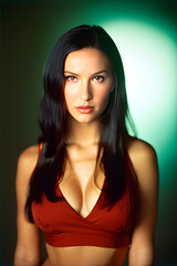 Fototapeta premium Chic and Sophisticated: Beauty Shot of a Brunette Latina Supermodel - Generative AI