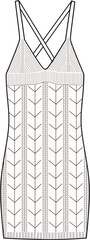 Women's Crochet Mini Knit Dress. Technical fashion illustration. Front, white color. Women's CAD mock-up.