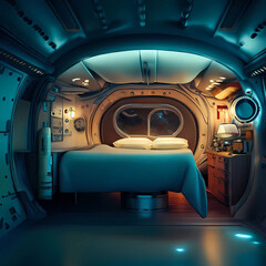 A sleeping place in a spaceship. Generative AI.