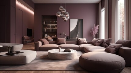 Experience the Vibrant Charm of Mauve Purple and Taupe Brown in Our Award-Winning 8K HD Luxury Interior Design with Shiny Walls and Bionic Touch, Generative ai