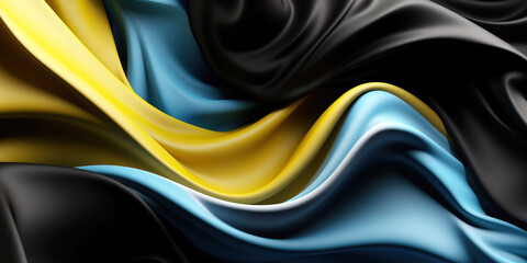 Abstract Background with 3D Wave black white blue and yellow Gradient Silk Fabric. Generative Ai