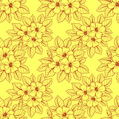 seamless contour pattern of large red flowers on a yellow background, texture, design
