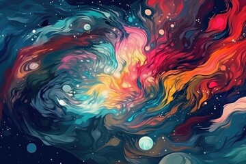 Cosmic galaxy with swirling clouds of stars and nebulae, set against the infinite expanse of space, evoking a sense of awe and wonder at the vastness of the universe. Generative AI