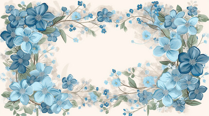 The beautiful floral frame of small blue flowers around the perimeter of a rectangle is a delicate and exquisite detail that will add special beauty to any interior. The frame cons Generative AI