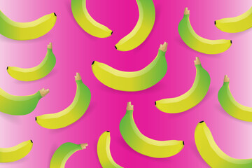 Tropical fruit concept. Vector summer pattern of bananas on a pink background