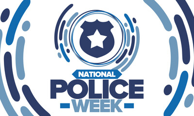 National Police Week. Celebrated annual in May. In honor of the United States police hero. Police badge and star. Officers Memorial Day. American patriotic design. Vector poster, creative illustration