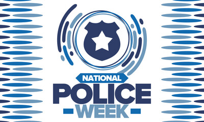 National Police Week. Celebrated annual in May. In honor of the United States police hero. Police badge and star. Officers Memorial Day. American patriotic design. Vector poster, creative illustration
