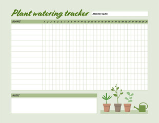Printable plant watering tracker. Letter sized template for houseplant care.