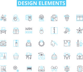 Design elements linear icons set. Color, Typography, Layout, Shape, Texture, Composition, Contrast line vector and concept signs. Balance,Unity,Harmony outline illustrations