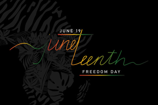 Juneteenth, banner on the black background, lettering. Handwritten letter. Vector illustration.