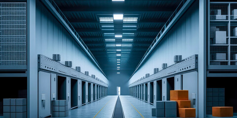 Smart automation warehouse with robot, suppy chain, logistic and business concept, Generative AI