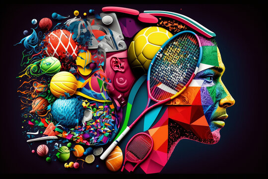 Colorful Collage showing the power of sports, tennis, football, healthy living and how it can expand the mind	
