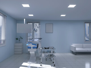 Dentist office interior, 3d render, 3d illustration