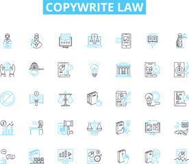 Naklejka na ściany i meble Copywrite law linear icons set. Infringement, Plagiarism, Copyrightability, Trademark, Fair use, Copyright owner, Derivative work line vector and concept signs. Public domain,Intellectual property