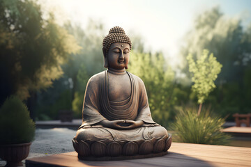 Buddha statue Mediation and zen concept religion yoga spirituality, chakras, generative ai
