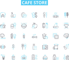 Cafe store linear icons set. Coffee, Latte, Muffin, Bagel, Croissant, Espresso, Cappuccino line vector and concept signs. Sandwich,Brunch,Breakfast outline illustrations
