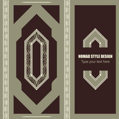 Template for your design. Ornamental elements and motifs of Kazakh, Kyrgyz, Uzbek, national Asian decor for packaging, boxes, banner and print design. Vector.	Nomad style.
