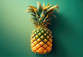 Pineapple on a green background. Minimal summer concept. Generative AI