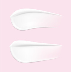Matt and glossy realistic smears of cream mockup. Vector illustration on pink background. Ready for your design. Easily presents your product. EPS10.