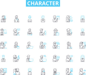 Character linear icons set. Personality, Traits, Unique, Mannerisms, Behavior, Disposition, Morals line vector and concept signs. Quirks,Attitude,Individuality outline illustrations