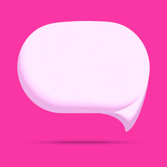 White 3D speech bubble with shade isolated on pink background. Minimal talking cloud, social media chat message icon, realistic dialogue symbol. Vector illustration 