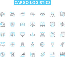 Cargo logistics linear icons set. Freight, Shipping, Transport, Supply chain, Warehouse, Distribution, Inventory line vector and concept signs. Logistics,Carrier,Trucking outline illustrations