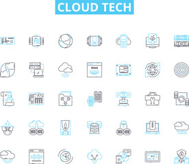 cloud tech linear icons set. Virtualization, Infrastructure, Computing, SaaS, PaaS, IaaS, Storage line vector and concept signs. Security,Integration,Migration outline illustrations