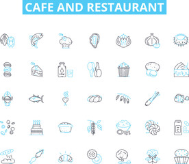 Cafe and restaurant linear icons set. Fusion, Gourmet, Homely, Organic, Rustic, Authentic, Comfortable line vector and concept signs. Fresh,Local,Seasonal outline illustrations