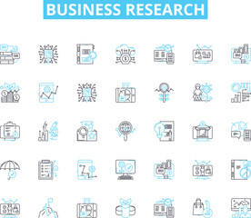 Business research linear icons set. Analysis, Trends, Insights, Survey, Data, Market, Strategy line vector and concept signs. Competitors,Competitive,SWOT outline illustrations
