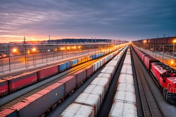 Obraz na płótnie Canvas Freight train with cargo containers, generative ai.