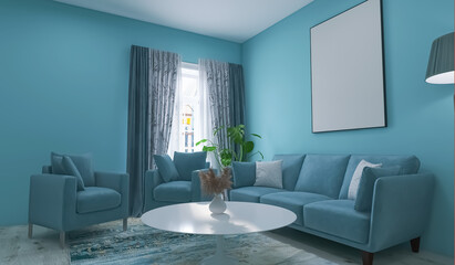 Living room interior 3d render, 3d illustration