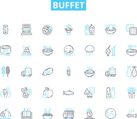 Buffet linear icons set. Spread, Plentiful, Variety, Indulgence, Satisfying, Selection, Lavish line vector and concept signs. Abundance,Feast,Options outline illustrations