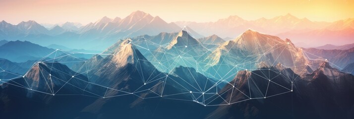 Data connections flowing over mountain range - generative ai