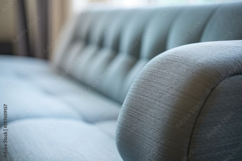 Poster close-up view of a comfortable couch with a blurred background. Generative AI