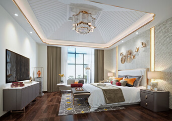 Obraz na płótnie Canvas Luxury hotel room, 3d rendering.