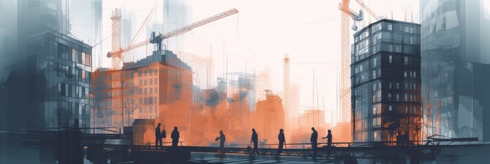 Cityscape Illustration of building construction - generative ai