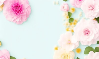 Top view image of flowers composition over pastel background (Generative ai)