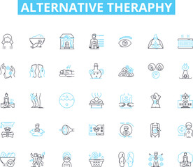 Alternative theraphy linear icons set. Acupuncture, Aromatherapy, Chiropractic, Detoxification, Energy healing, Herbalism, Holistic line vector and concept signs. Homeopathy,Hypnotherapy,Massage