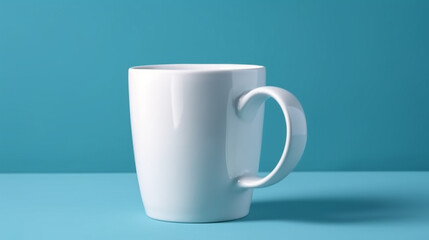 Empty White coffee cup isolated on blue background, Generative AI
