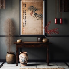 mall mockup poster in japanese room,old,vintage,front view