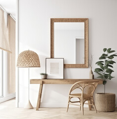 living room interior design mock up, minimal and functional apartment design mock up, Generative AI